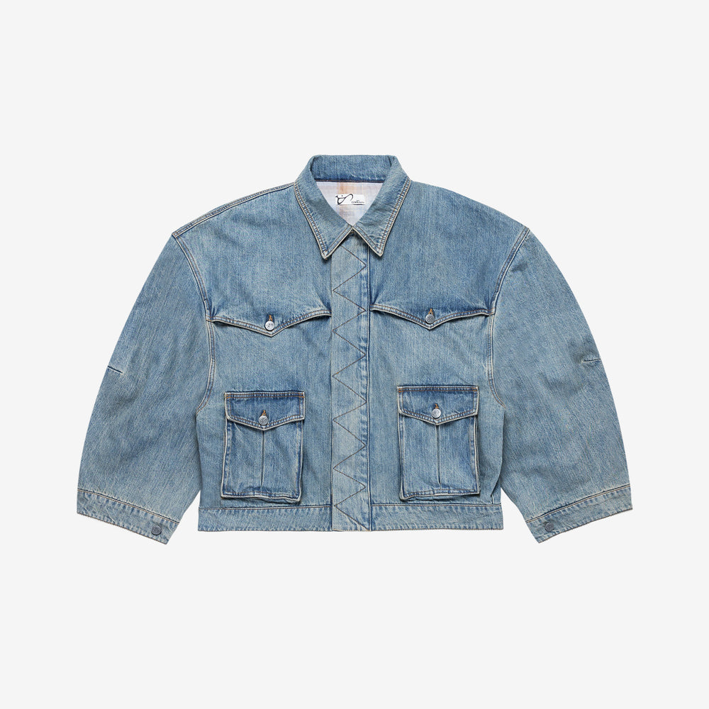 Washed Indigo Reversible 7 Pocket Japanese Denim Jacket