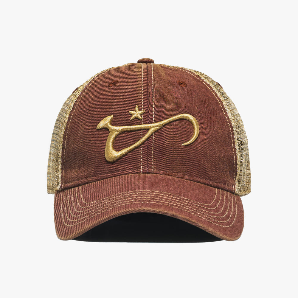 Sun Fade Red Script Trucker