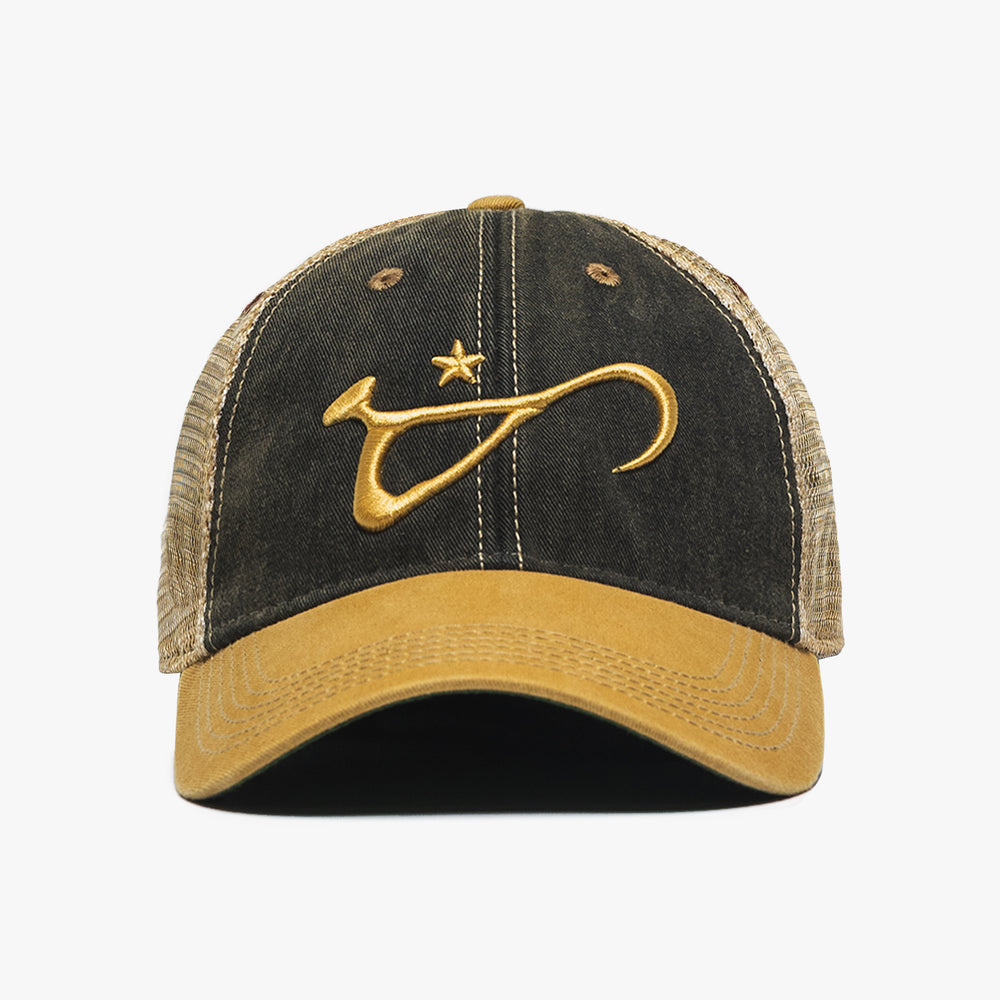 Sun Fade Yellow Script Trucker